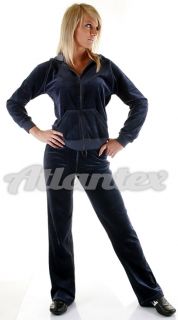 Granatowy damski dres welurowy ATLANTEX – komplet bluza z kapturem i spodnie, przód Granatowy damski dres welurowy ATLANTEX – komplet bluza z kapturem i spodnie, przód